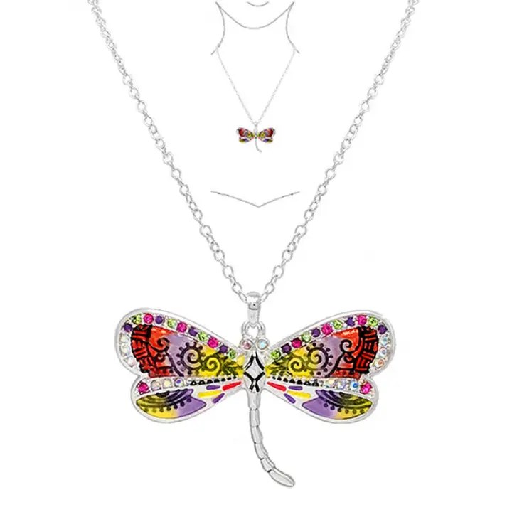 Product Image for Garden Epoxy Rhinestone 18+3″ Necklace – Dragonfly