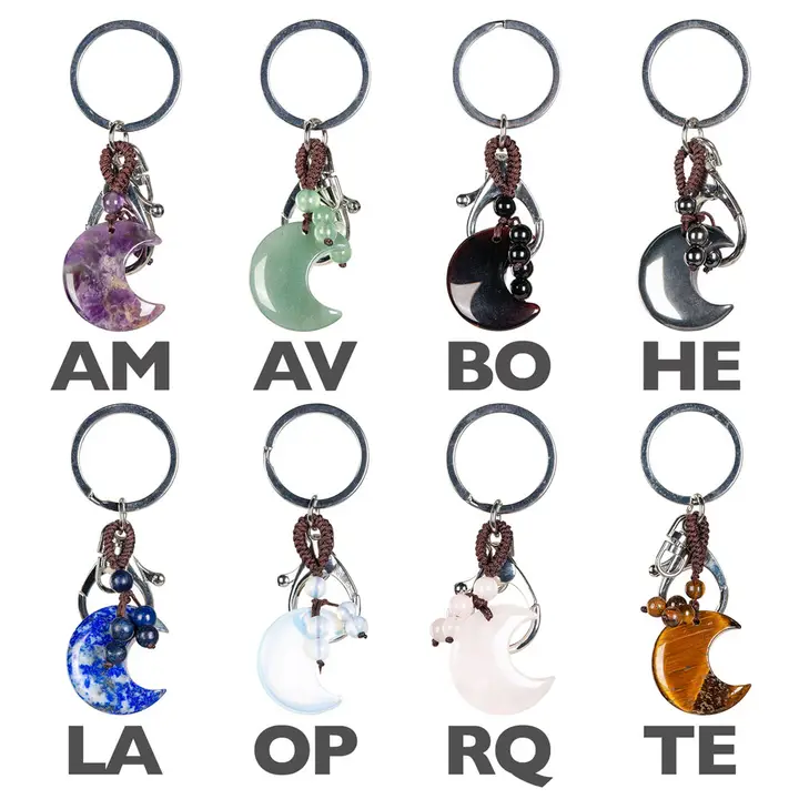 Product Image for Natural Gemstone Crescent Moon Keychain & Bag Clip (8 Stone Variations Blind Box if ordered online)