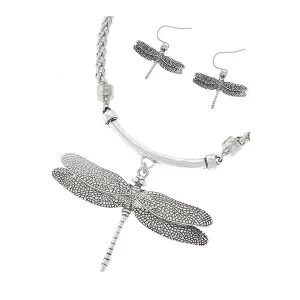 Product Image for Silver-Tone Textured Dragonfly Pendant & Earring Set