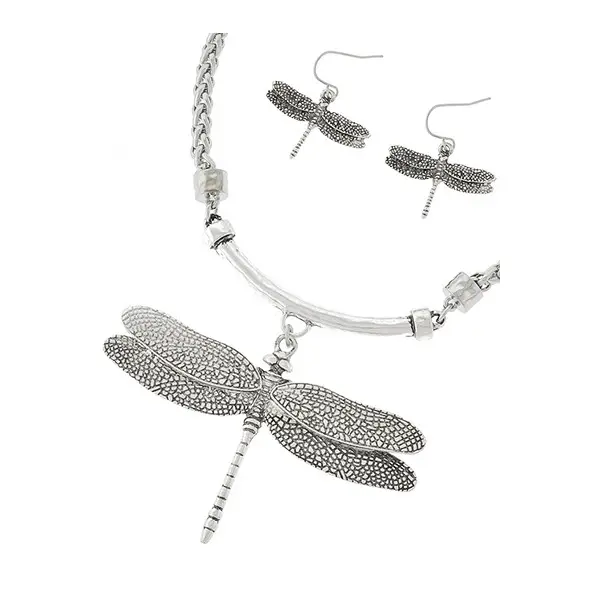 Product Image for Silver-Tone Textured Dragonfly Pendant & Earring Set