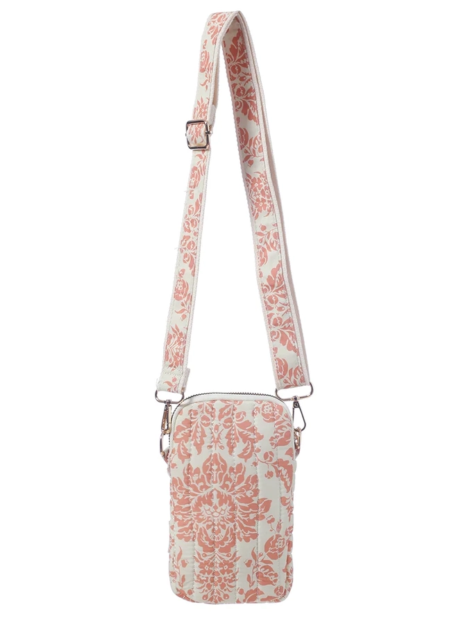 Product Image for Quilted Pink Damask Phone Crossbody Bag