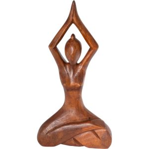 Product Image for Hand-Carved Wooden Seated Yoga Statue – Raised Overhead Pose
