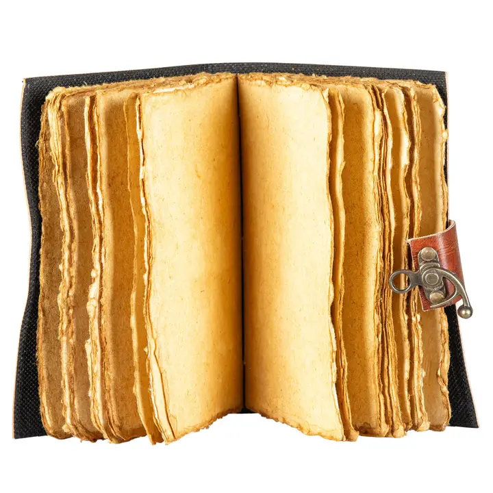 Product Image for Hand-Embossed Horned Crescent Moon Leather Journal with Black Stone & Brass Lock