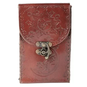 Product Image for Hand-Embossed Leather Sun & Moon Tarot Card Deck Case with Brass Lock