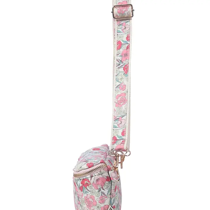 Product Image for Quilted Pink Floral Crescent Sling Crossbody Bag