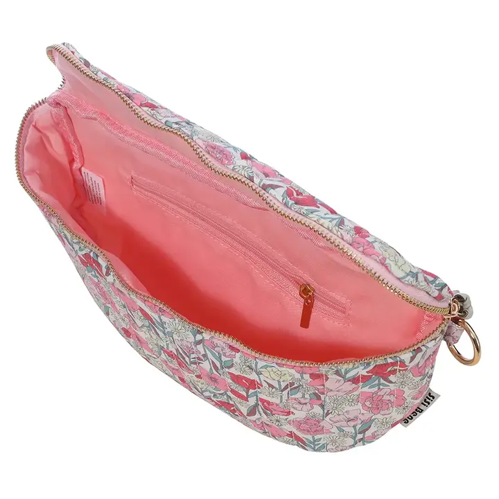 Product Image for Quilted Pink Floral Crescent Sling Crossbody Bag