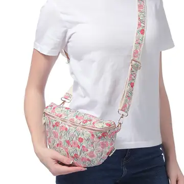 Product Image for Quilted Pink Floral Crescent Sling Crossbody Bag