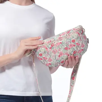 Product Image for Quilted Pink Floral Crescent Sling Crossbody Bag