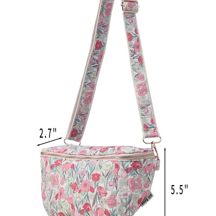 Product Image for Quilted Pink Floral Crescent Sling Crossbody Bag