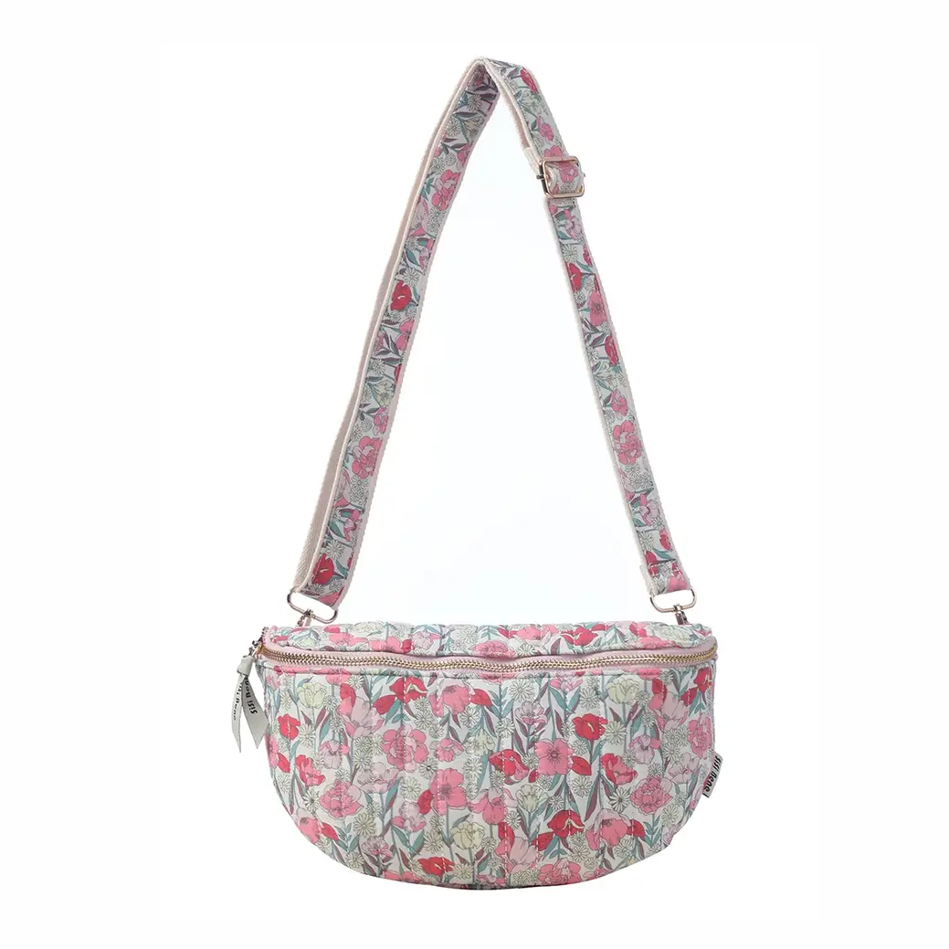 Product Image for Quilted Pink Floral Crescent Sling Crossbody Bag