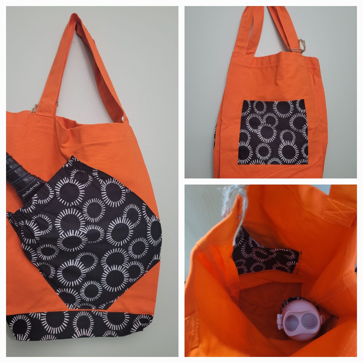 Product Image for Orange with Black & White Geometric Pickleball Tote