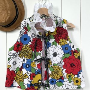 Product Image for Rosette Tie Front Top; Handmade; Coquette aesthetic; Bark Cloth Vintage Fabric