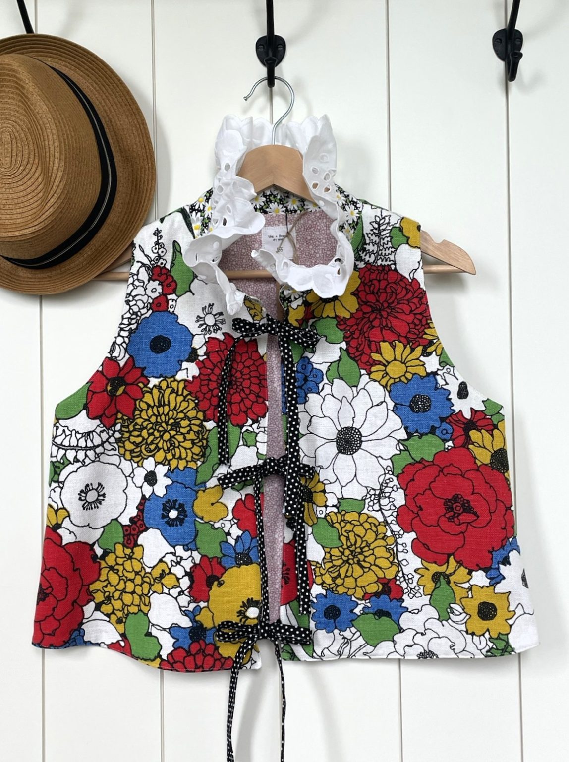 Product Image for Rosette Tie Front Top; Handmade; Coquette aesthetic; Bark Cloth Vintage Fabric