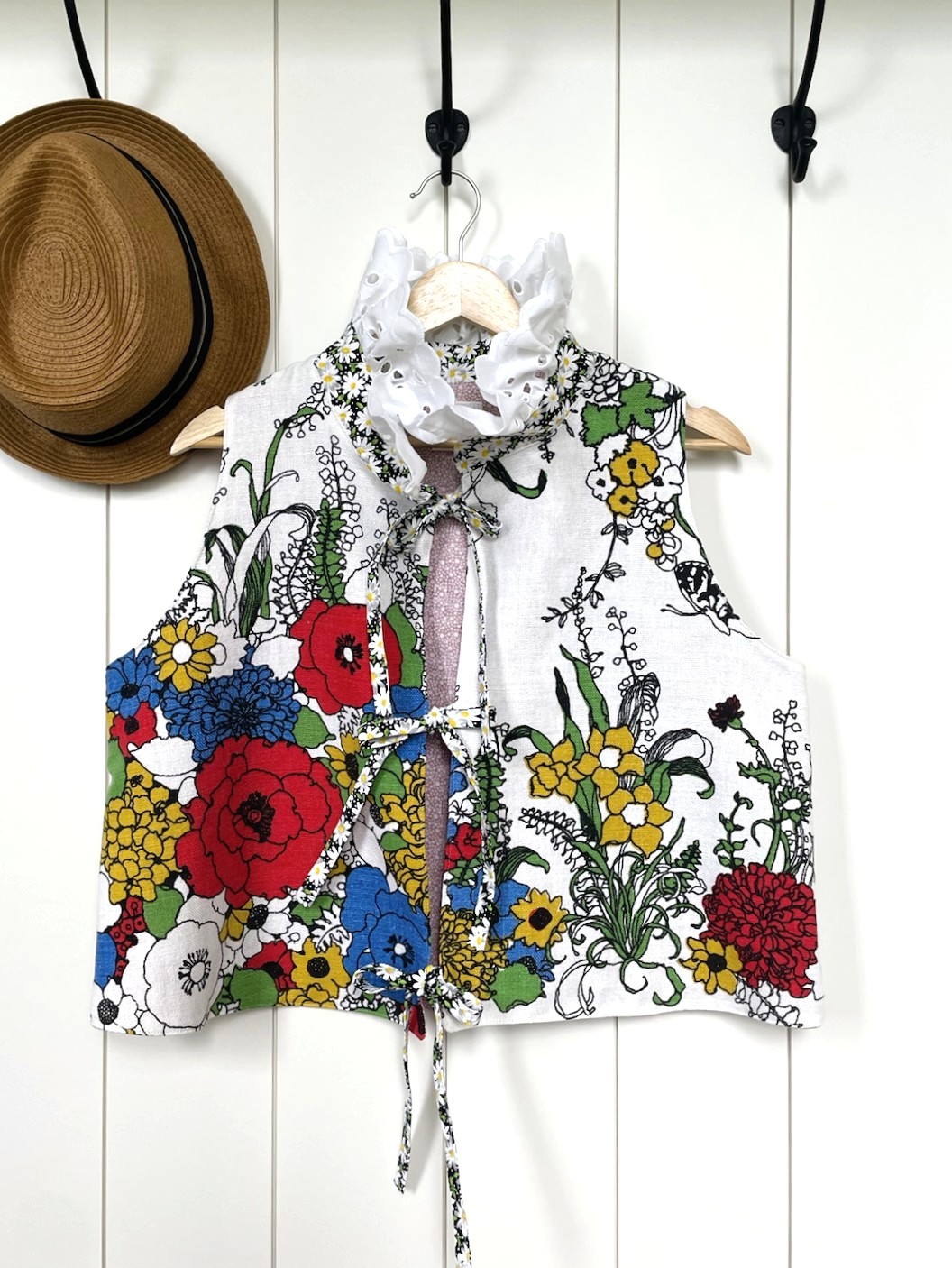 Product Image for Rosette Tie Front Top; Handmade; Coquette aesthetic; Bark Cloth Vintage Fabric
