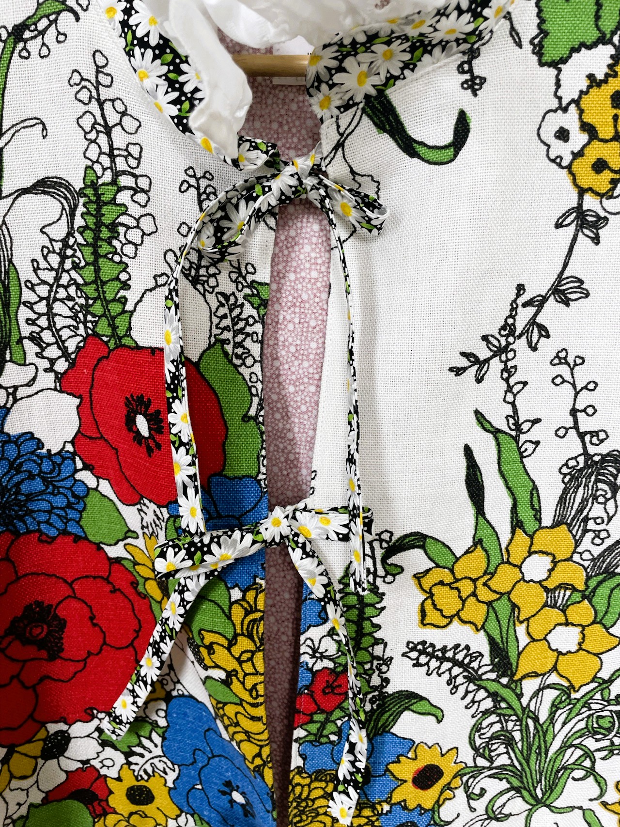 Product Image for Rosette Tie Front Top; Handmade; Coquette aesthetic; Bark Cloth Vintage Fabric