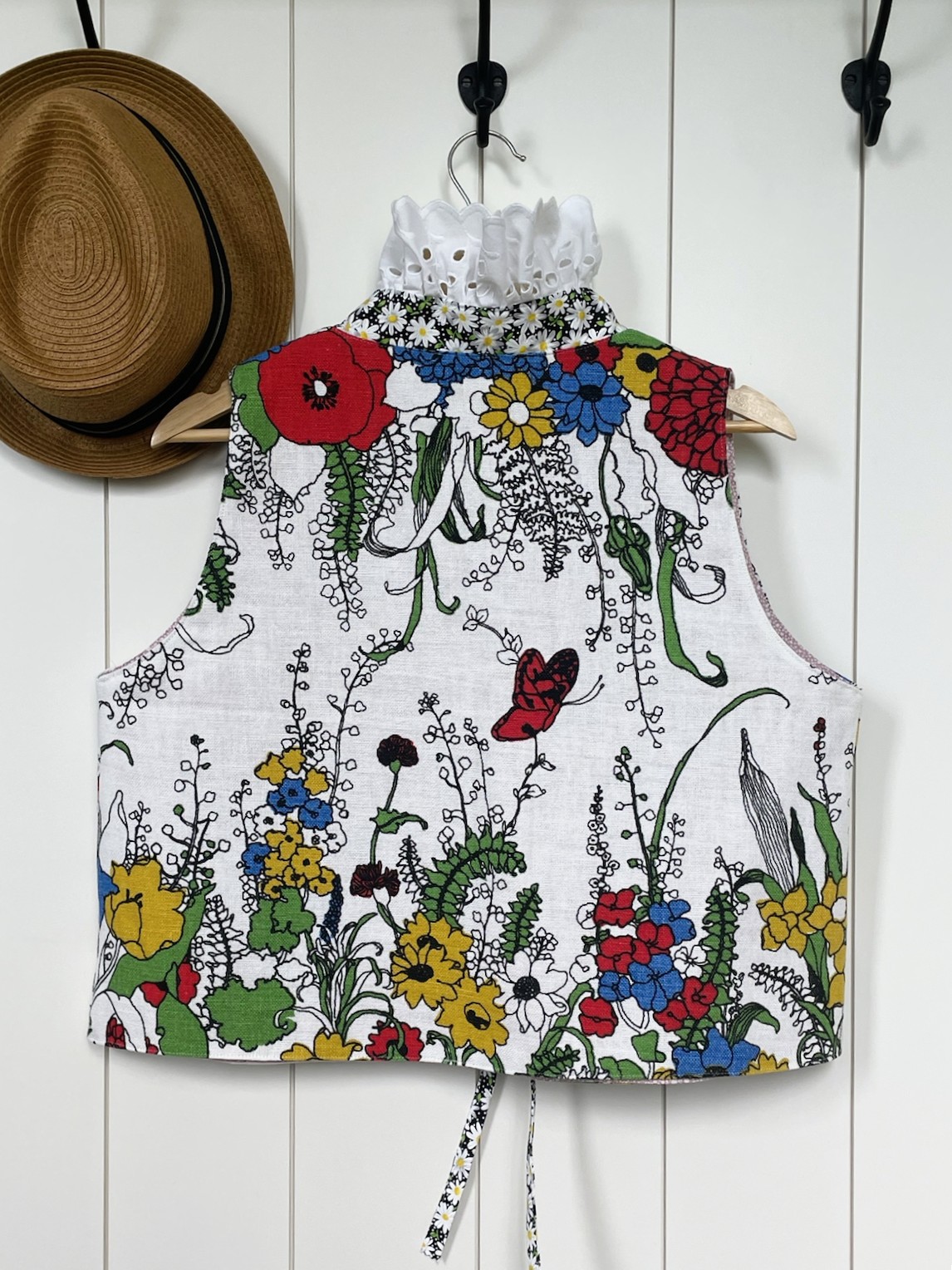 Product Image for Rosette Tie Front Top; Handmade; Coquette aesthetic; Bark Cloth Vintage Fabric
