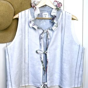 Product Image for Rosette Handmade Tie Front Top; Coquette aesthetic; Upcycle Fabric