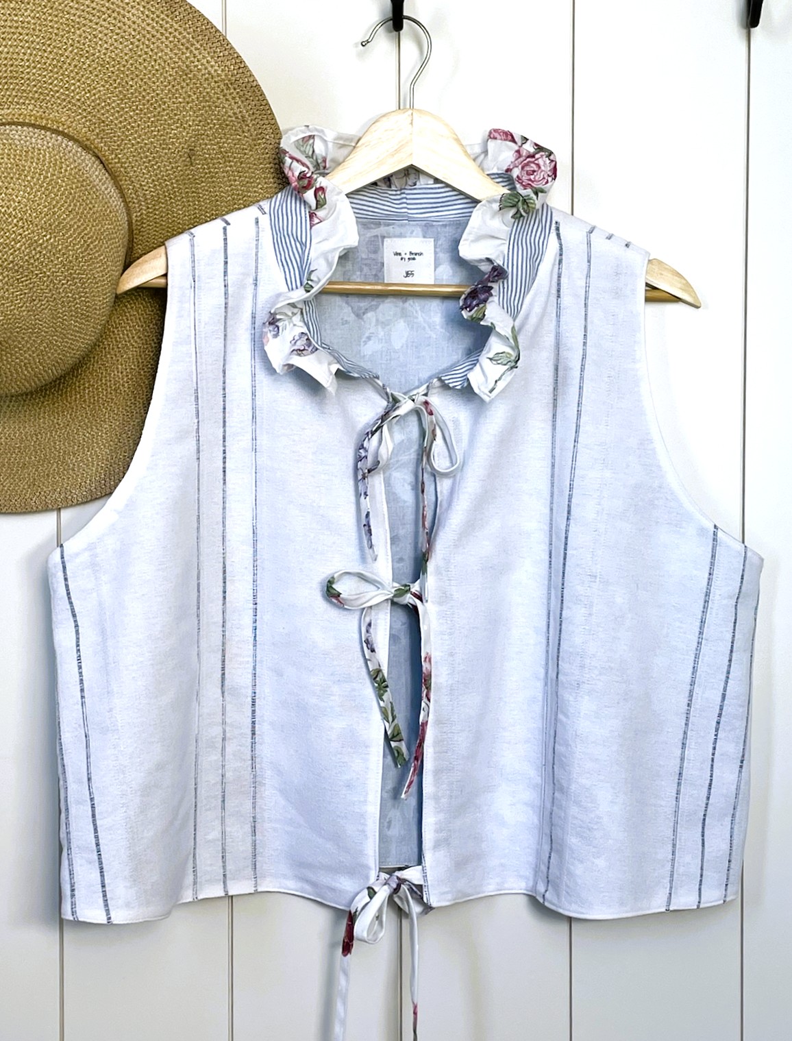 Product Image for Rosette Handmade Tie Front Top; Coquette aesthetic; Upcycle Fabric