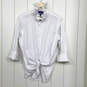 Product Image for Ruffle Collar Shirt; Upcycled; Classic White; Size L