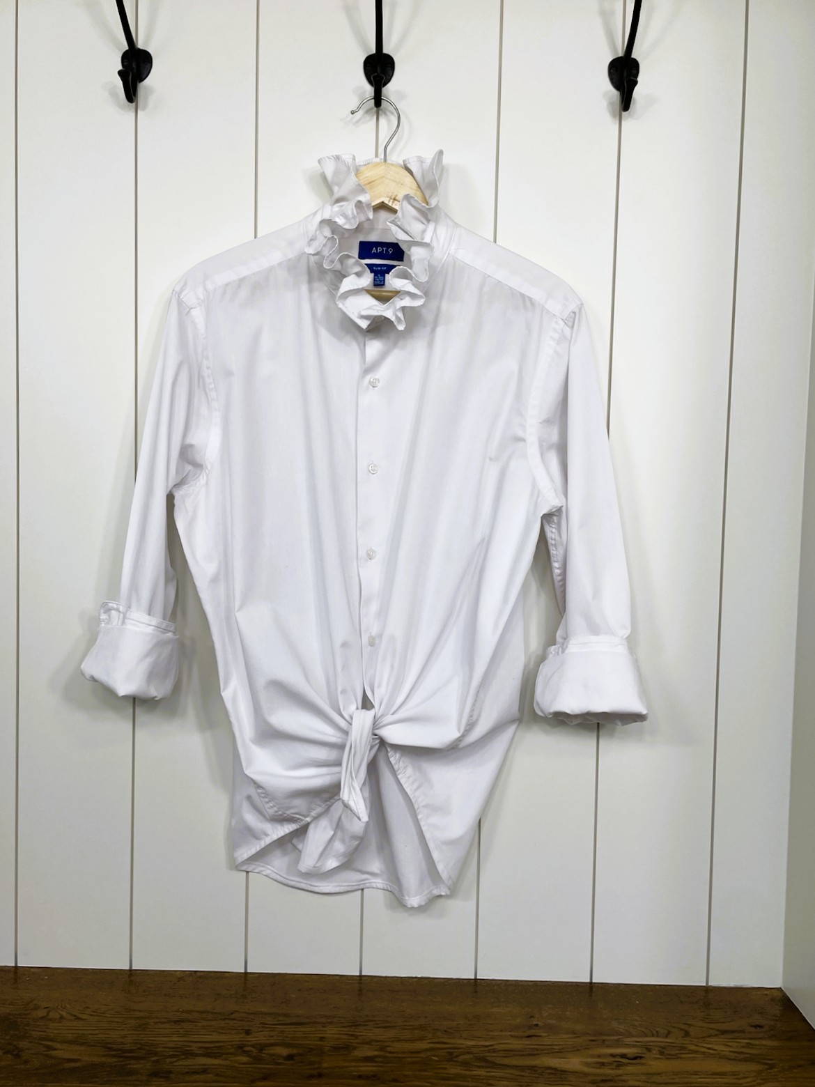 Product Image for Ruffle Collar Shirt; Upcycled; Classic White; Size L