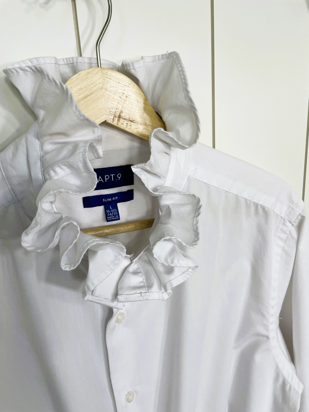 Product Image for Ruffle Collar Shirt; Upcycled; Classic White; Size L