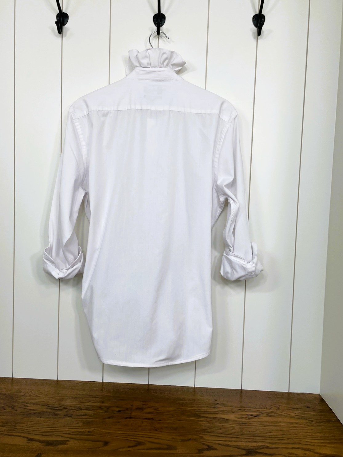 Product Image for Ruffle Collar Shirt; Upcycled; Classic White; Size L